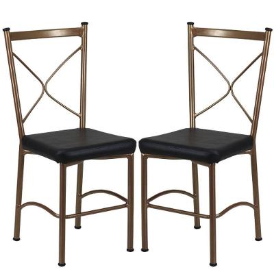 Kit 2 Cadeiras Buffet Em Alumínio Bronze Com Preto