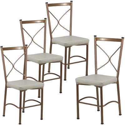 Kit 4 Cadeiras Buffet Em Alumínio Bronze Com Bege