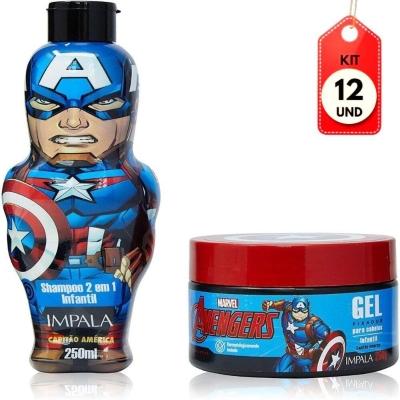 Kit C-12 Impala Kit Avengers Capitão América Shampoo 2 Em 1 250ml + Gel 250g