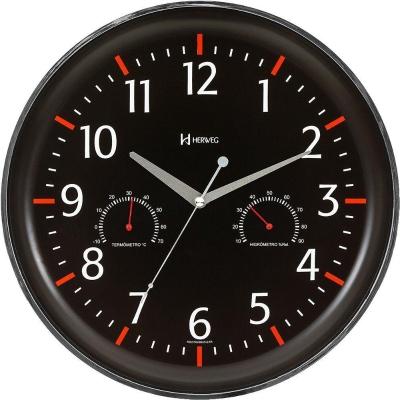 Relógio Parede 35cm Preto Termômetro Higrômetro Herweg 6812
