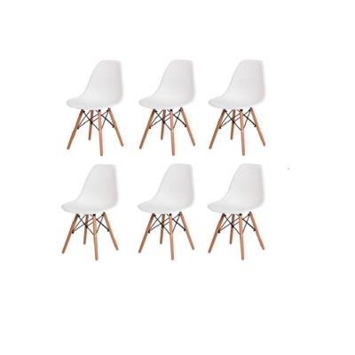 Kit 6 Cadeiras Eiffel Charles Eames Wood Base Madeira Branca