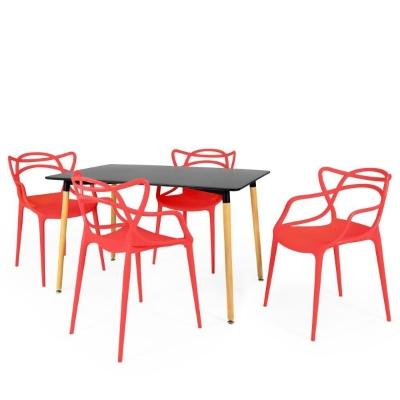 Conjunto Mesa De Jantar Retangular Eiffel Preta 120x80cm Com 4 Cadeiras Allegra - Vermelho