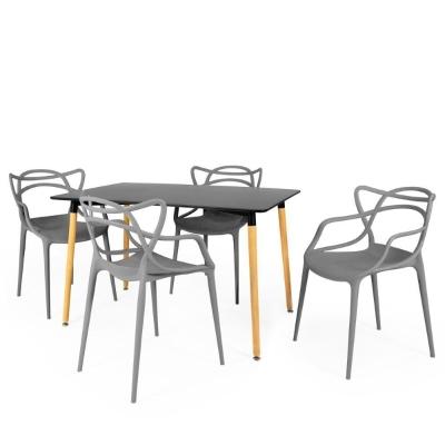 Conjunto Mesa De Jantar Retangular Eiffel Preta 120x80cm Com 4 Cadeiras Allegra - Cinza Escuro