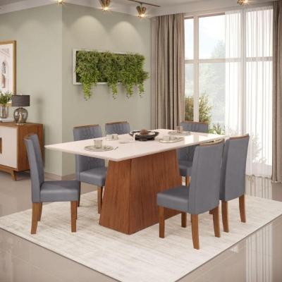 Conjunto De Mesa Dulce Dj 1,80x0,90 Com 6 Cadeiras Zoe Freijo/off White/cinza
