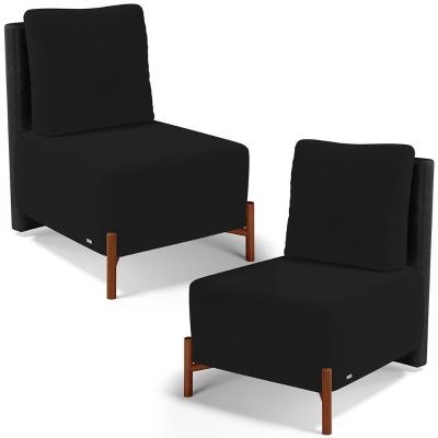 Kit 02 Poltronas Decorativas Sala De Estar Living Hungria L02 Couríssimo Preto Suede Preto - Lyam