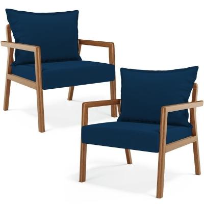 Kit 02 Poltronas Decorativa Para Sala De Estar Alícia B04 Suede Azul Marinho - Lyam Decor