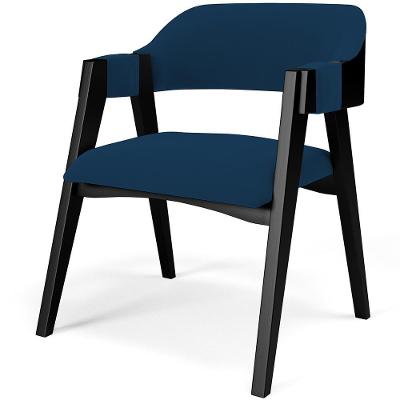 Cadeira Para Sala De Jantar Estar Living Estofada Suran L02 Preto Suede Azul Marinho - Lyam Decor