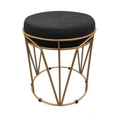Puff Multiuso Com Mesa 2 Em 1 Suede Preto Base Dourado