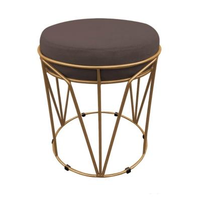Puff Multiuso Com Mesa 2 Em 1 Suede Marrom Base Dourado