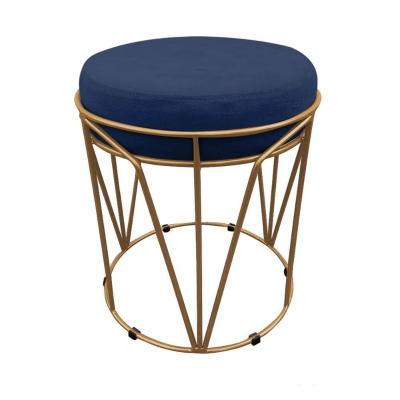 Puff Multiuso Com Mesa 2 Em 1 Suede Azul Marinho Base Dourado