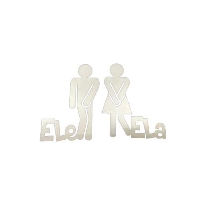 Plaquinha Para Banheiro Ele Ela Par Kit 2 Peças Branco [f031]