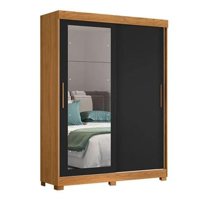 Guarda Roupa Spin Com 2 Portas E 2 Gavetas Com Espelho Em Preto Com Carvalho Preto Com Carvalho