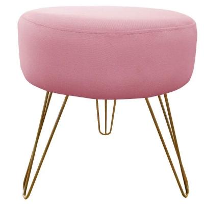Puff Decorativos Sala Quarto Tunísia Veludo Rose Base Dourado Speciale Home Rose E Dourado