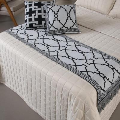 Peseira King Com Almofadas Kit 05 Peças Tecido Jacquard Grécia - Preto