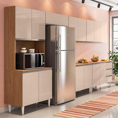 Cozinha Modulada Milla 6 Peças Amendoa Off White Puxador Aluminio