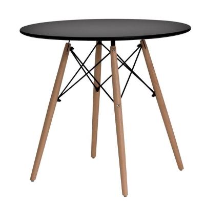 Mesa De Jantar Redonda Charles Eiffel Base Madeira Tampo 90cm Preta Preto