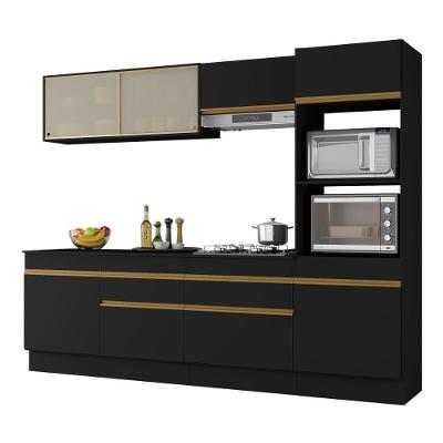 Armário De Cozinha Completa 5 Peças Com Rodapé Mp2181 Made Multimóveis Preto/dourado Preto/dourado