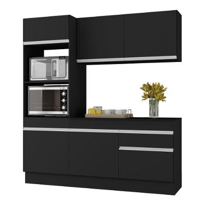Armário De Cozinha Compacta 3 Peças Com Rodapé Mp2177 Made Multimóveis Preto/branco Preto/branco
