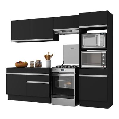 Armário De Cozinha Compacta 4 Peças Com Rodapé Mp2193 Made Multimóveis Preto/branco Preto/branco