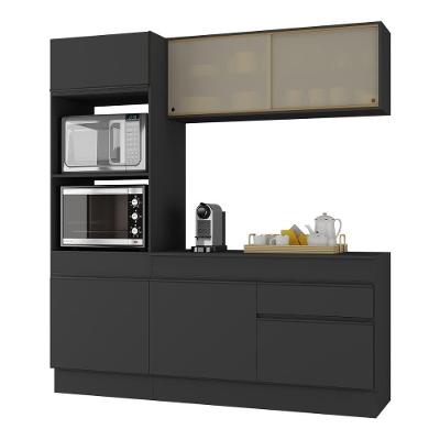 Armário De Cozinha Compacta 3 Peças Com Rodapé Mp2178 Made Multimóveis Preto Preto