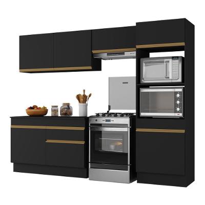 Armário De Cozinha Compacta 4 Peças Com Rodapé Mp2193 Made Multimóveis Preto/dourado Preto/dourado
