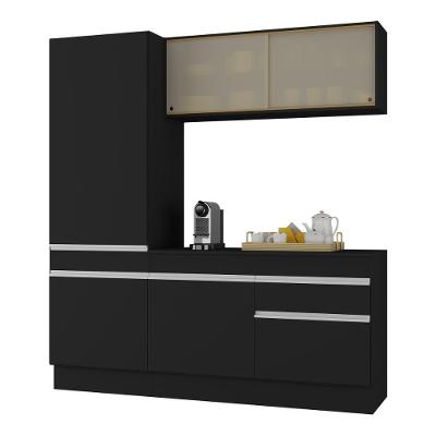 Armário De Cozinha Compacta 3 Peças Com Rodapé Mp2179 Made Multimóveis Preto/branco Preto/branco