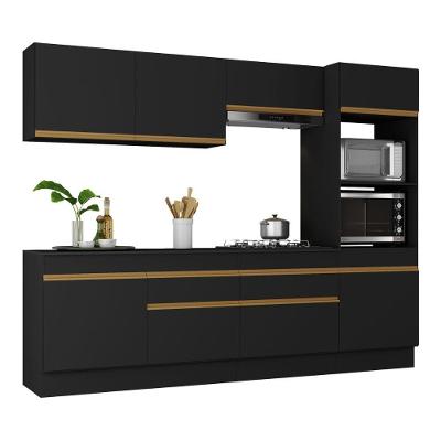 Armário De Cozinha Completa 5 Peças Com Rodapé Mp2180 Made Multimóveis Preto/dourado Preto/dourado