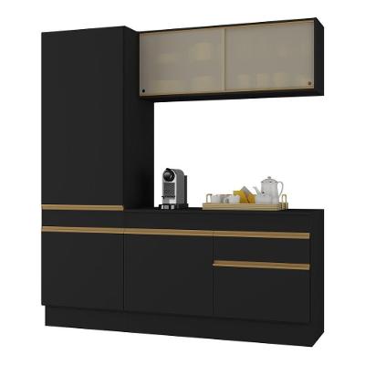 Armário De Cozinha Compacta 3 Peças Com Rodapé Mp2179 Made Multimóveis Preto/dourado Preto/dourado