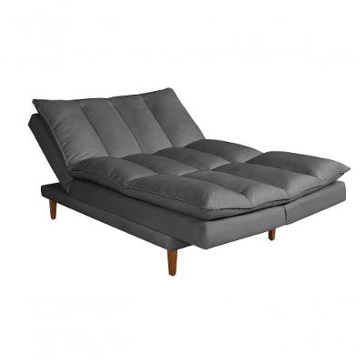 Sofá Cama Vancouver 3 Lugares Império Reclinável Casal Pés Madeira Suede Cinza 380