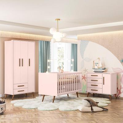 Conjunto Quarto Infantil Retro Sevilha Rosa Com Colchao