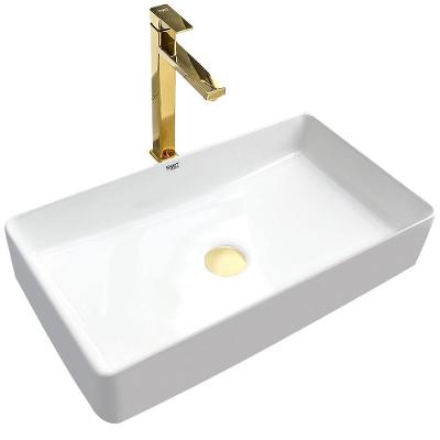Kit Cuba Pia Louça Cerâmica Banheiro C/ Torn E Vál Dourada 1