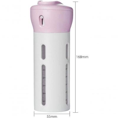 Dispenser Garrafa 4 Em 1 Loção Portátil Shampoo Gel Cremes Rosa Viagens