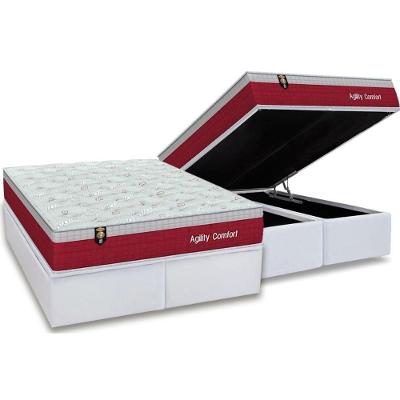 Cama Box Baú Queen: Colchão Molas Orthoflex MasterPocket Ensacadas  Agility Confort + Base CRC Courano White(158x198)