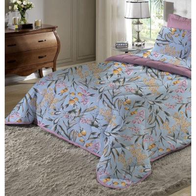 Kit Cobre Leito Solteiro 2 Pçs Em Malha Floral Azul