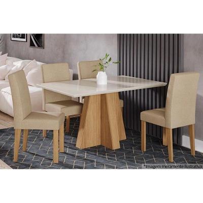 Sala de Jantar Completa Patricia Tampo Madeirado c/ Vidro 130x80cm e 4 Cadeiras Maia Nature/OW/Gengibre - Cimol