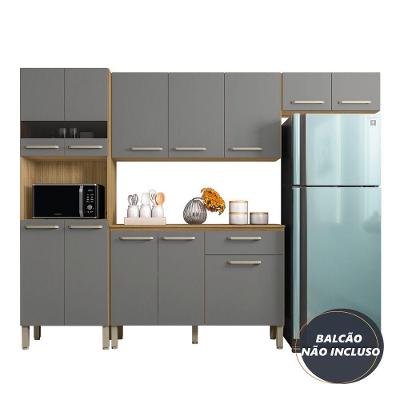 Armário De Cozinha Compacta 9 Portas 2,50m Versalhes Kit's Paraná Freijo Cinza