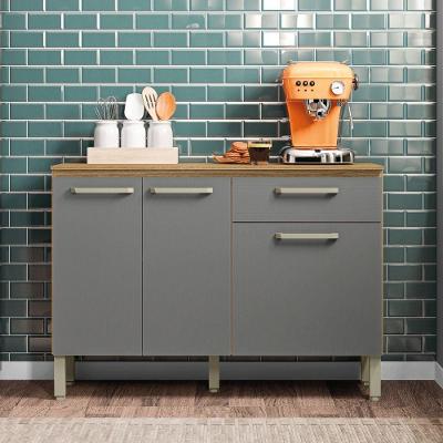 Balcão De Cozinha 3 Portas E 1 Gavetas Com Tampo 1,20m Versalhes Kit\'s Paraná Freijo Cinza