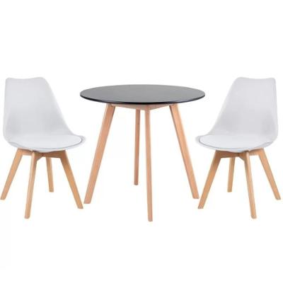 Kit - Mesa Redonda Leda 80 Cm Preto + 2 Cadeiras Estofadas Leda Branco