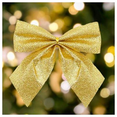 Kit 8 Peças Enfeite árvore Natal Laço Lacinho Dourado Glitter Brilhante 9cm