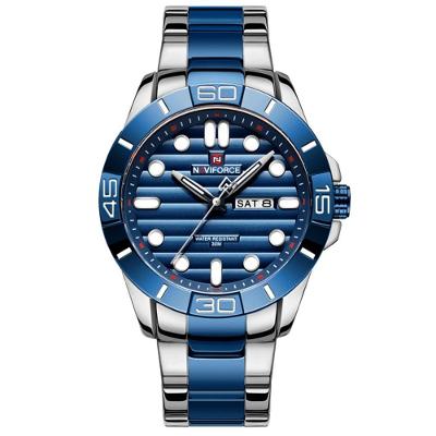 Relógio De Pulso Masculino De Quartzo Design Casual Em Aço Inoxidável Impermeavel Azul Prata