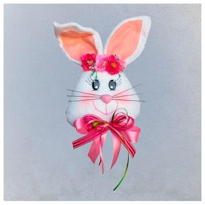 Enfeite Decorativo Coelha De Páscoa Com Flores Tecido 30cm