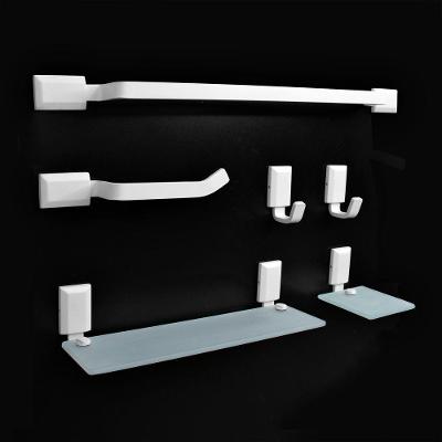 Kit Banheiro Lavabo Alumínio E Vidro Branco Fosco 6 Peças