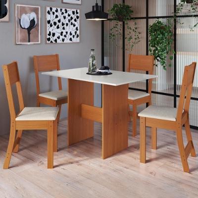 Conjunto Sala De Jantar Fidelitá Siena Com 4 Cadeiras Freijó/off-white Assento Linho