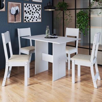 Conjunto Sala De Jantar Fidelitá Siena Com 4 Cadeiras Branco Assento Linho