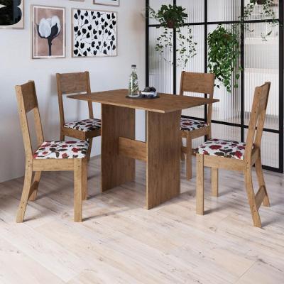 Conjunto Sala De Jantar Fidelitá Siena Com 4 Cadeiras Noce Assento Floral