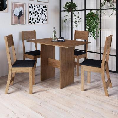 Conjunto Sala De Jantar Fidelitá Siena Com 4 Cadeiras Noce Assento Preto