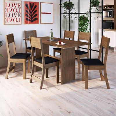 Conjunto Sala De Jantar Fidelitá Siena Com 6 Cadeiras Noce Assento Preto