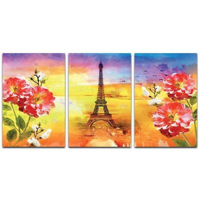 Kit Placas Quadros 3 Pçs Mdf 20X30 Floridas Título Paris