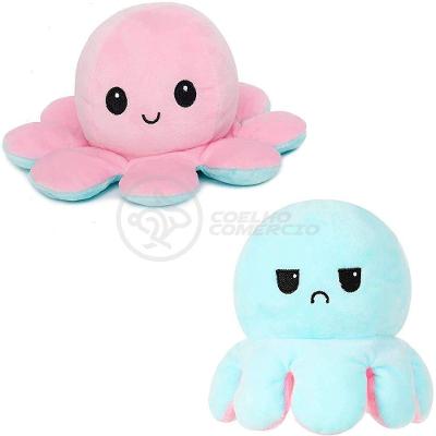 Polvo Reversível De Pelúcia Feliz E Bravo Rosa E Azul