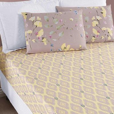 Jogo De Lençol Ayla Casal Padrão 3 Peças Microfibra Estampada Floral - Lavanda